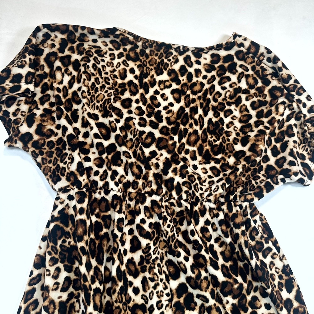Espresso Dress Women Large Multicolor Leopard Print Handkerchief Hem Front Twist - Picture 10 of 11